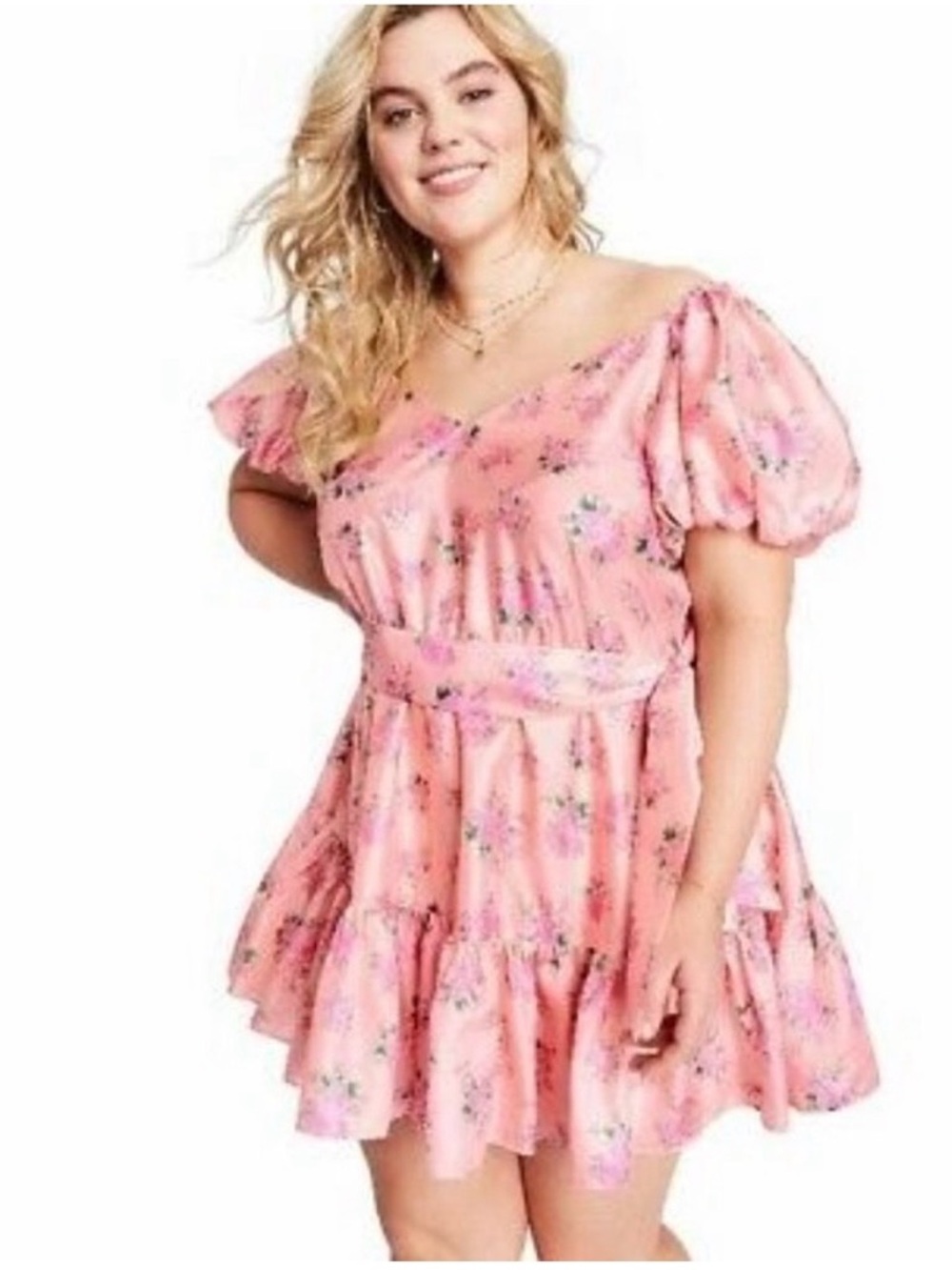 Love Shack Fancy X Target Cecile Pink Floral Puff Sleeve Dress 18W Cottagecore